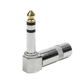 Plug P10 stereo 90º, metal, ponta gold