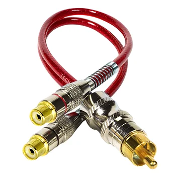 CABO ÁUDIO Y PROFISSIONAL, BLINDADO, 2 FÊMEAS X 1 MACHO, VERMELHO, PLUGS METAL, 20CM