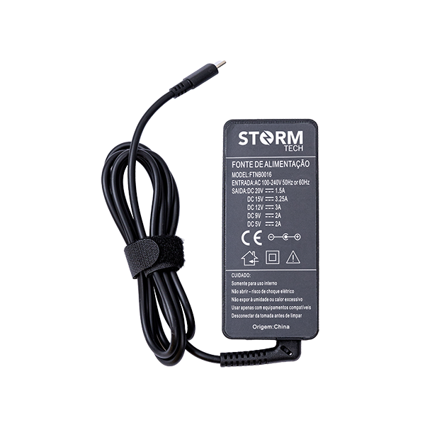 Fonte compatível com Notebook Ultrabook E Tablet USB-C 65W1.5A, 20V3.25A, 15V3A, 12V3A, 9V2A, 5V2A Bivolt