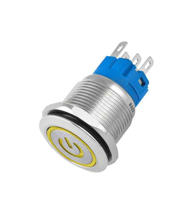 CHAVE ANTI VANDALISMO LIGA/DESLIGA, 19MM PRATA, 220V - 3A, COM LED AMARELO 12V