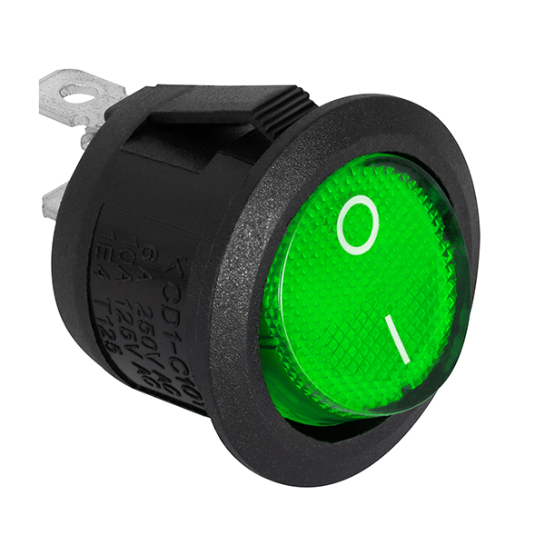 CHAVE KCD1-105-102N COM LED, 3 TERMINAIS E 2 POLOS, 10A/12Vdc - 6A/24Vdc, VERDE