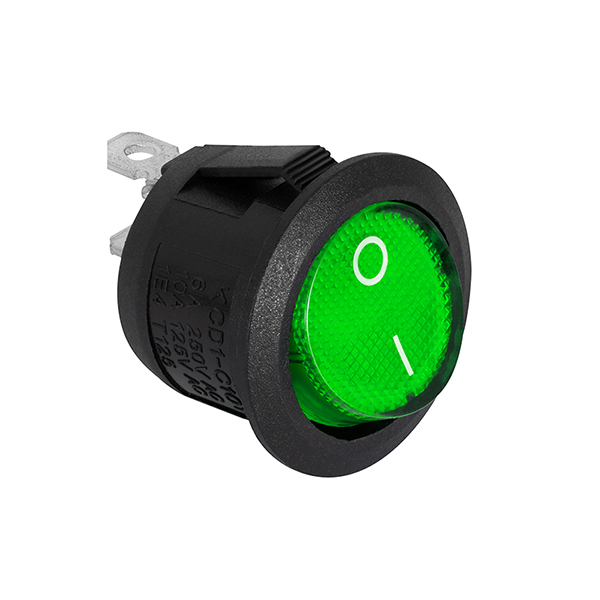 CHAVE KCD1-105-102N COM LED, 3 TERMINAIS E 2 POLOS, 10A/12Vdc - 6A/24Vdc, VERDE