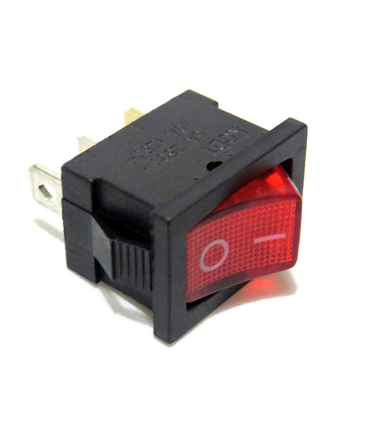 CHAVE COMUTADORA ON OFF 2 POLOS QUADRADA (KCD1-101) - ON/OFF, COM LED, VERMELHA, 10/12Vdc - 6A/24Vdc