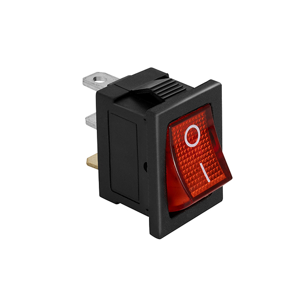 CHAVE COMUTADORA ON OFF 2 POLOS QUADRADA (KCD1-101) - ON/OFF, COM LED, VERMELHA, 10/12Vdc - 6A/24Vdc