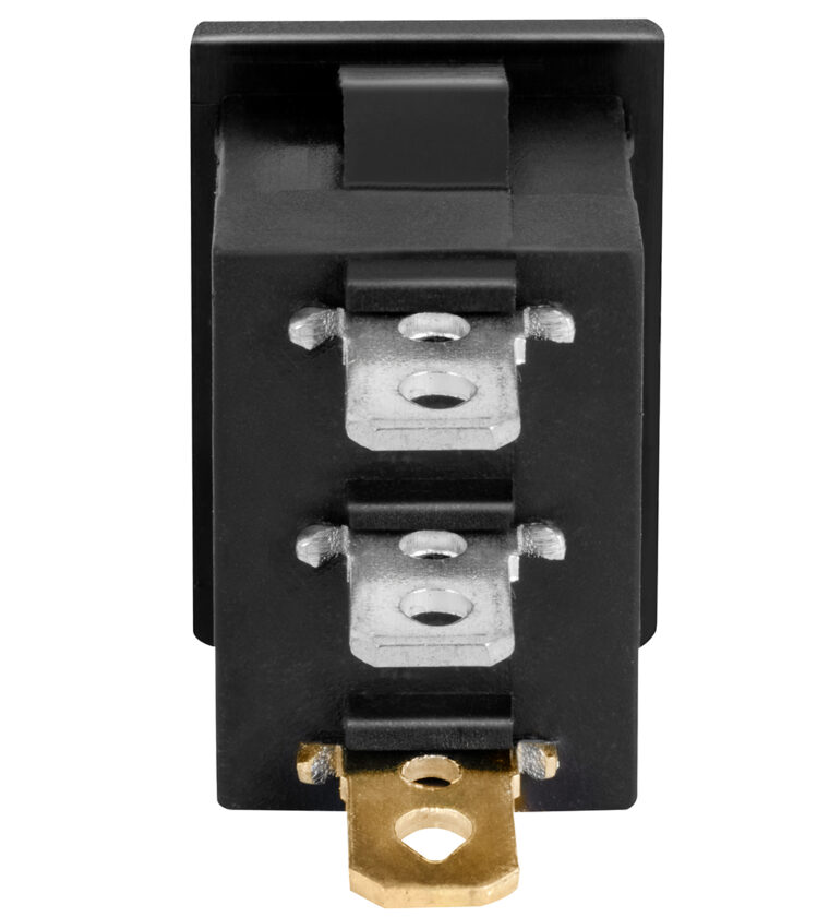 CHAVE COMUTADORA ON OFF 2 POLOS QUADRADA (KCD1-101) - ON/OFF, COM LED, VERMELHA, 10/12Vdc - 6A/24Vdc