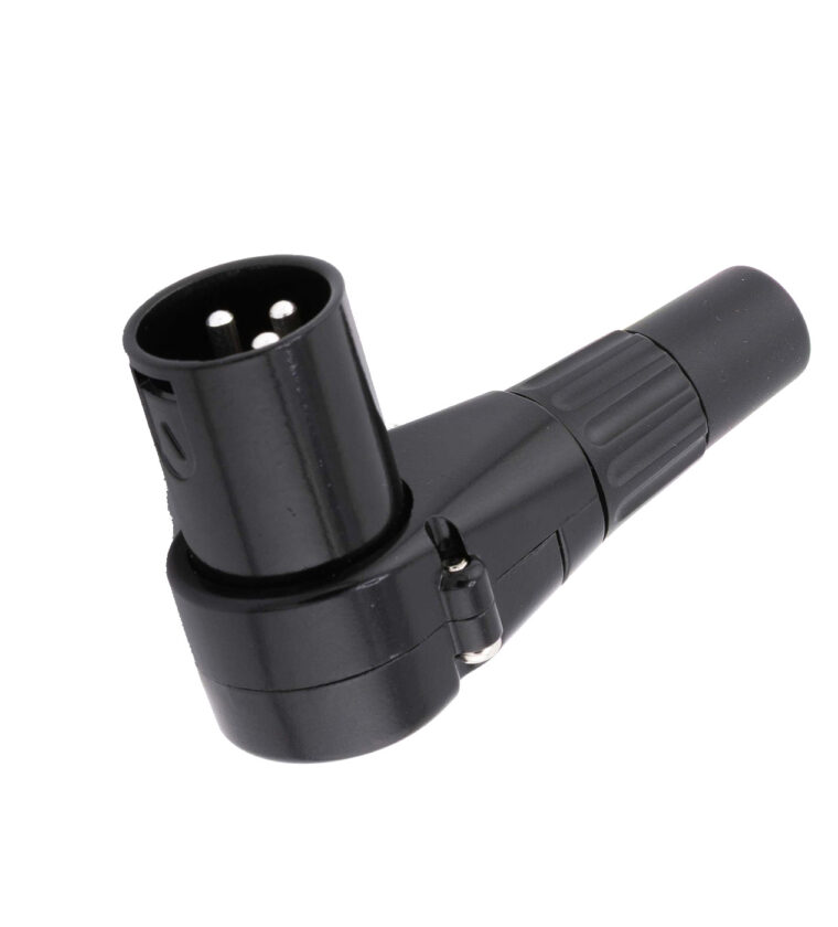 PLUG CANNON CORPO PRETO METÁLICO 90º, 3 PINOS, CARCAÇA DE METAL NA COR PRETA