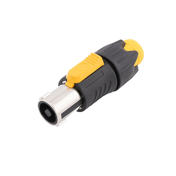 PLUG SPEAK-ON 4 POLOS METAL COM TRAVA, CORPO PRETO E TRAVA E BUCHA INTERNA EM AMARELO