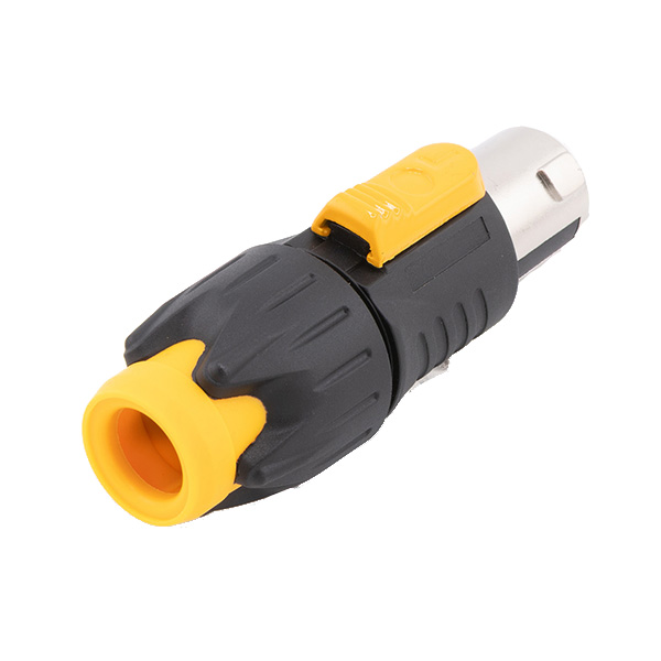 PLUG SPEAK-ON 4 POLOS METAL COM TRAVA, CORPO PRETO E TRAVA E BUCHA INTERNA EM AMARELO