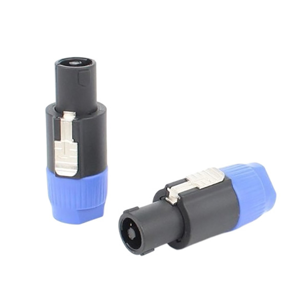 PLUG SPEAK-ON 4 POLOS COM TRAVA, CORPO AZUL E BUCHA EXTERNA EM CINZA